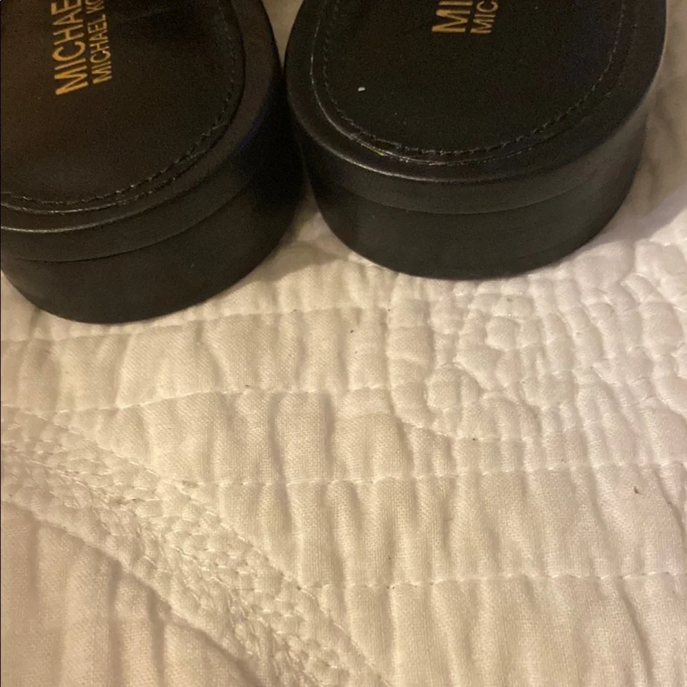 Michael Kors Black Leather Slip-On Loafers with Gold Accent